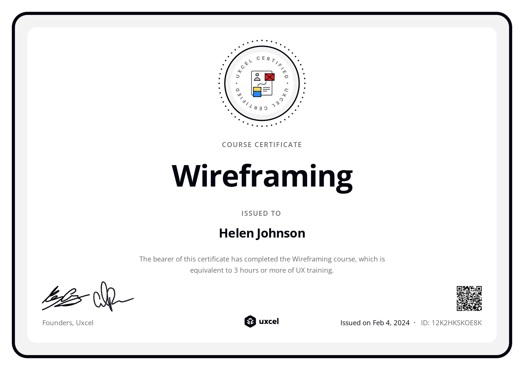Helen Johnson's certificate